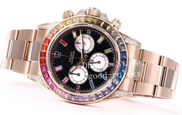 Luxury Automatic Full Pave Diamond Watches Mens Cal.4130 Chronograph Watch Men 116598 Rbow Rose Gold 116595 BL Factory Cosmograph ETA Oyster