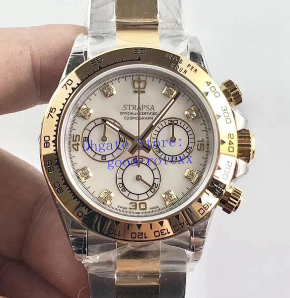 Mens Chronograph Watch Automatic Cal.4130 White Mother Of Pearl Diamond Dial Watches Steel Gold 116503 Men Eta Cosmograph Sport Wristwatches