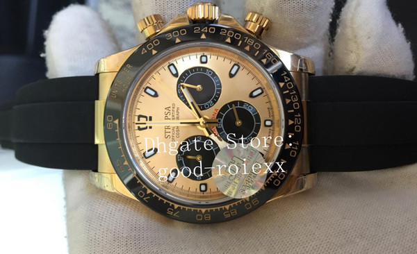 Mens Chronograph Watches Automatic Cal.4130 Movement Yellow Gold Watch Men Ceramic Bezel Eta 116518 Cosmograph Oysterflex Rubber Wristwatche