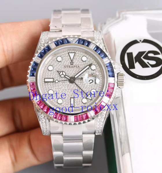 Luxury KS Factory Mens Pave Diamond Dial Bezel Watch Mechanical Eta 2836 Men Gmt II Watches Sapphire 116759 Master II Perpetual Wristwatches