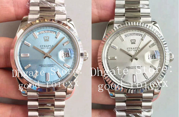 Dress Mens Watch Light Blue Diamond Dial Silver Automatic Cal.3255 EW Factory Smooth Bezel Men Day Date 218238 President Eta Oyster Watches