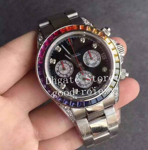 Top Mens Automatic Chronograph ETA 7750 Watch Rainbow Diamond Bezel Watches Men Perpetual 116599 Cosmograph Valjoux BP Factory Wristwatches