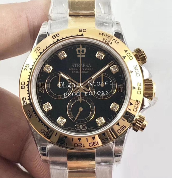 Luxury Men's Chronograph Watch Mens Automatic Cal.4130 Diamond Dial Watches Gold Men Eta 116505 Cosmograph Swiss 116515 Wristwatches