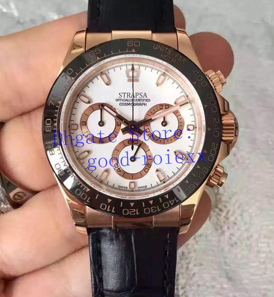 Luxury Customized Mens Automatic Rose Gold Chronograph Eta 7750 Watch Men Ceramic Bezel Leather Valjoux 116515LN Cosmograph White Watches