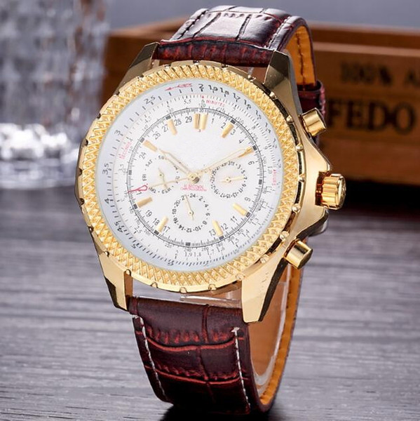 2018 Top Quality New Brand automatic Men's Wristwatch NAVITIMER Gold brown Leather 1884 Fashion Male watch Sport watches