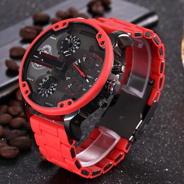 Men's Sports Watches New Luxury Brands DZ Fashion Male Wristwatches 50MM Big Dial Auto Date Multi Time Zone Red Atmospheric Clock Relógio