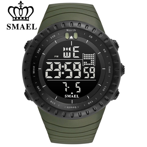 SMAEL Men Outdoor Sports Electronic chronograph 2018 New Men's Watch Big Dial Digital 50M waterproof Digital LED Wrist Watches