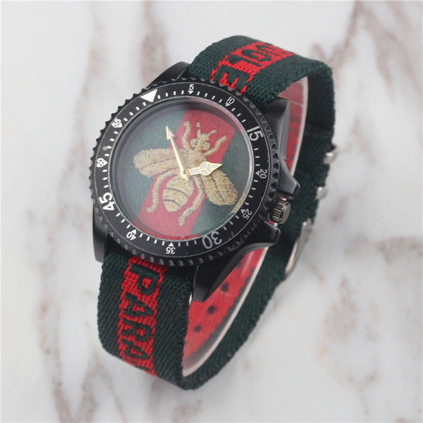 With Box New Explosion Men Quartz Sports Watches High Quality Fashion Colorful Nylon Military Casual Vintage Male Bee Face Waterproof Clock