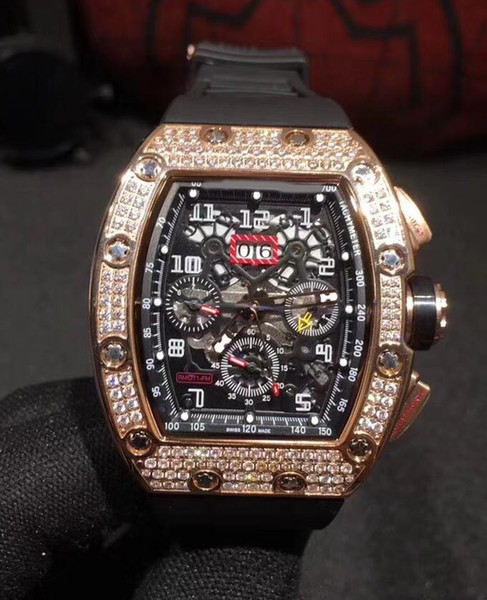 Luxury AAA Top Quality Roberto Mancini Skeleton Dial Diamond Automatic Mens Watch 18K Rose Gold Men's Sports Wrist Watches Rubber Band