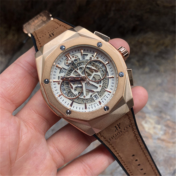 Hot sale 45mm casual men watches AAA brand chronograph leather quartz watch fashion auto date male clocks wholesale men's gifts