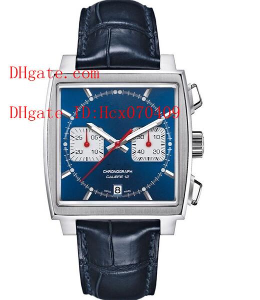 luxury Men's AAA Top quality Blue Dial Calibre 12 Watch Quartz Chronograph Leather strap Sport Movement Men's Watches Wristwatch