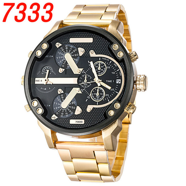 Dual Clocks Working Mens Watches Sport Big Dial Top Brand Quartz Gold Luxury Watch Full Stainless Steel band Auto Date Wristwatches For Men