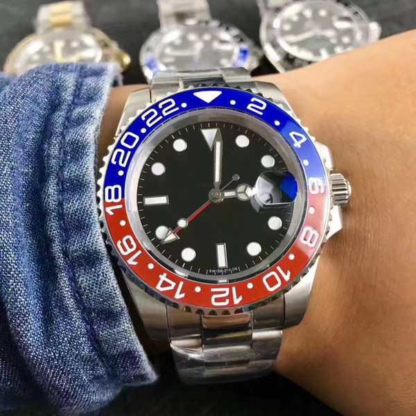 Luxury New Gent's GMT II Automatic Watches Stainless Steel Dive Blue Red Ceramic Circle Master 40mm Mens Watch Relogio Mens Watches