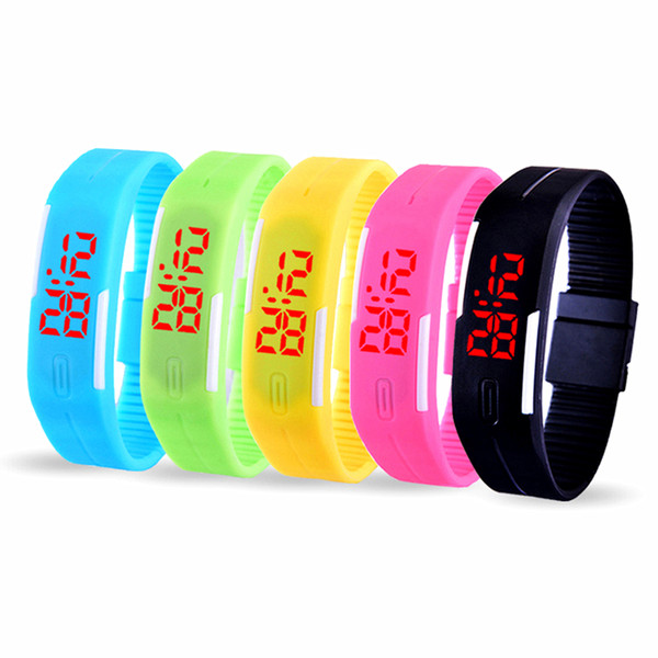 Sports Rectangle Led Digital Display Touch Screen Watches Candy Rubber Belt Silicone Bracelets Wrist Watches Led Touch Wristwatch