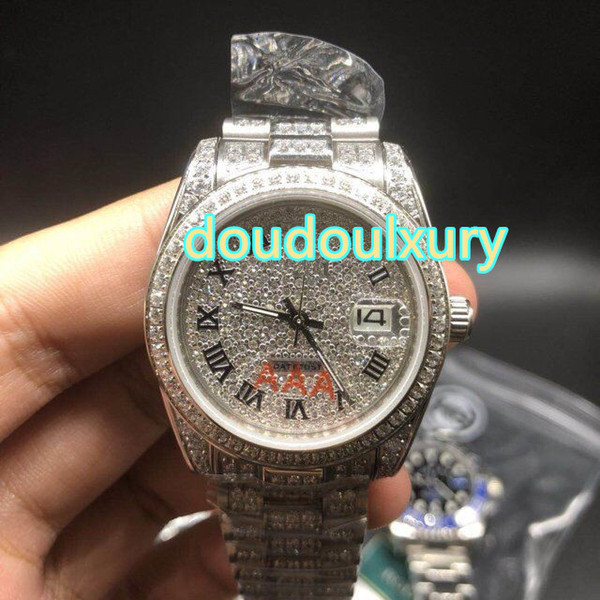 Luxury men's brand watches silver iced out watch size 36mm fully automatic mechanical watches AAA men's watch free shipping