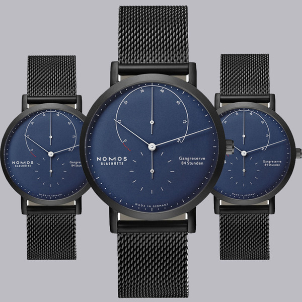 Hot Blues New NOMOS Luxury Brand Arcs Two Needles Half Netches Quartz Watch Simple Business Watch Men Military Sports Mesh Steel Watch