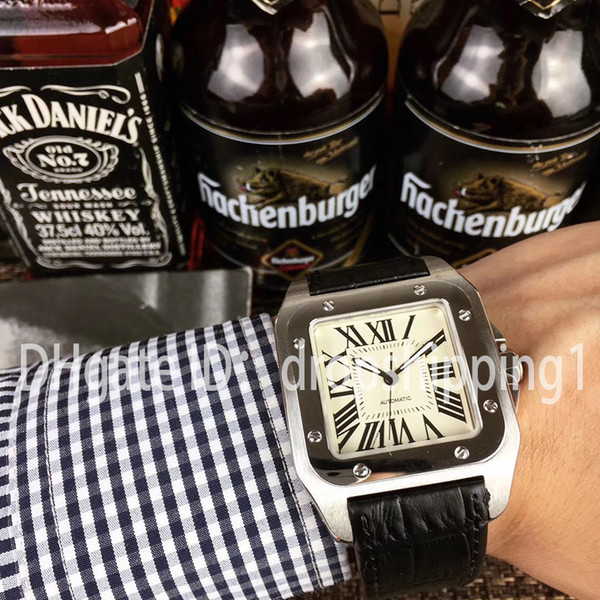 2019 hot luxury watches 40mm stainless steel watch leather strap automatic movement mechanical silver case mens watches sports wristwatches