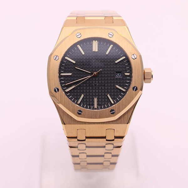 High Quality Luxury Brand Royal Oak Series 15400OR Series 18K Gold Strap 42MM Black Dial Transparent Back Cover Automatic Mechanical Watches