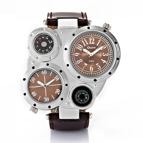 OULM Men's Watch Military Multifunction Dual Time Zones Compass and Thermometer Cool Unique Fashion Watch