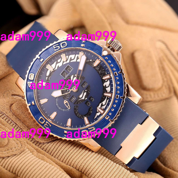 Swiss Top Brand Men Luxury Watch Rose Gold UN Toro Perpetual Calendar MULTI-FUNCTIONS Blue Dial Rubber Mens Automatic Mechanical Wristwatch