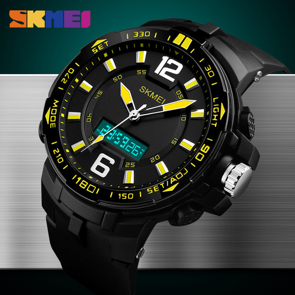 Skimei large dial dual time display sports digital watch men chronograph quartz simulation LED watch electronic chronometer waterproof