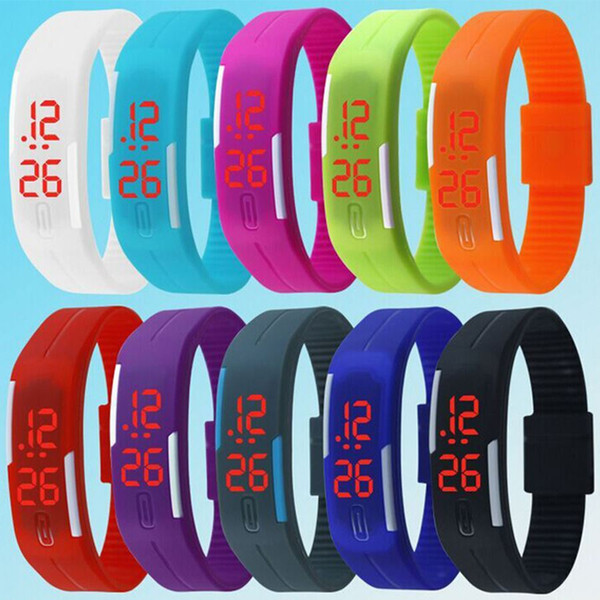 2019 New Fashion Design LED Watch Women Sports Watches Silicone Candy Multicolor Touch Screen Digital Man Wristwatch Bracelet