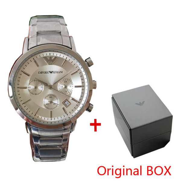 Original Box Hot Selling Top luxury New AR2434 AR2448 AR2454 AR2453 Stainless Steel Classic Mens Watches Japanese VK Quartz Chronograph