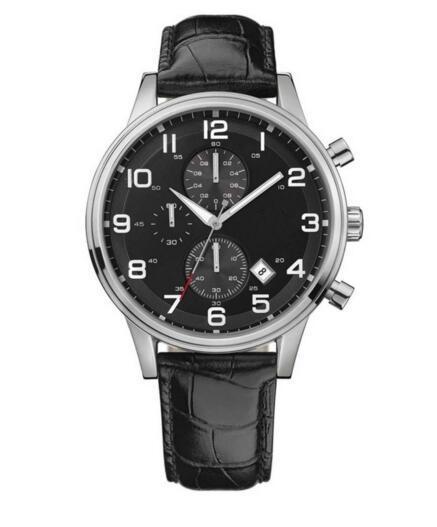 Black Dial Chronograph Watch HB1512448 Stainless Steel Case Black Leather Strap Quartz Movement