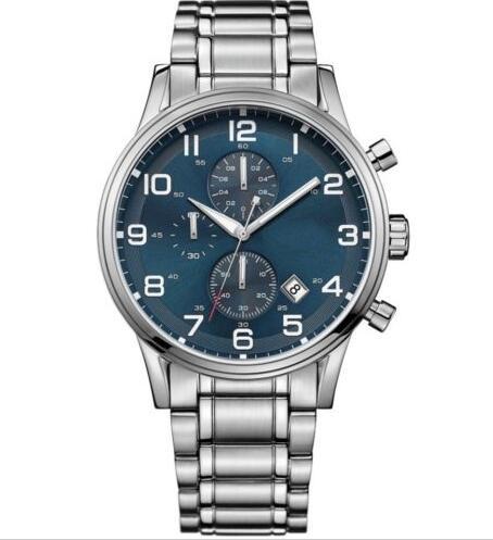 new Blue Dial Stainless Steel Chrono Quartz Male Watch 1513183