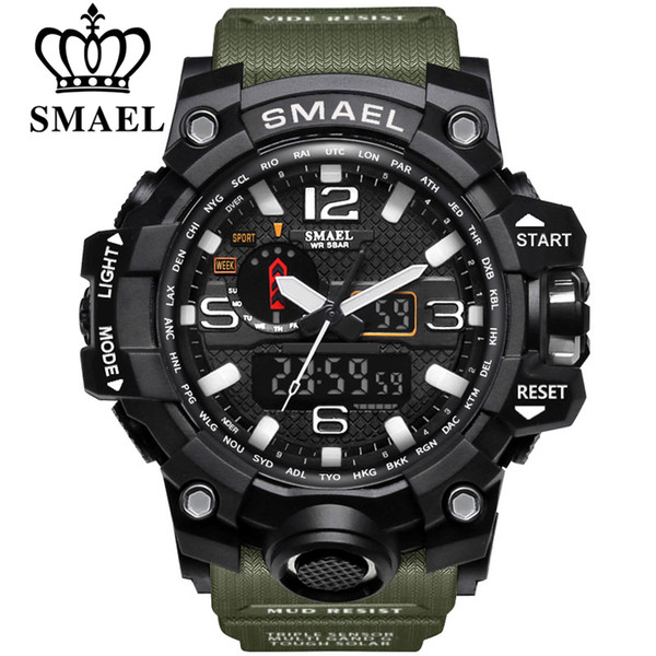 SMAEL Brand Men Sports Watches Dual Display Analog Digital LED Electronic Quartz Wristwatches Waterproof Swimming Military Wrist Watch