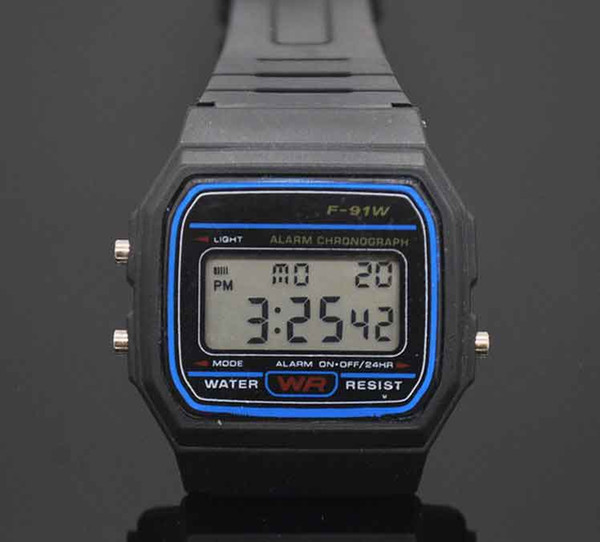 Led Digital Black plastic watches men's Sports Watch luminous F91W electronic WristWatch Ultra thin LED electronic watch