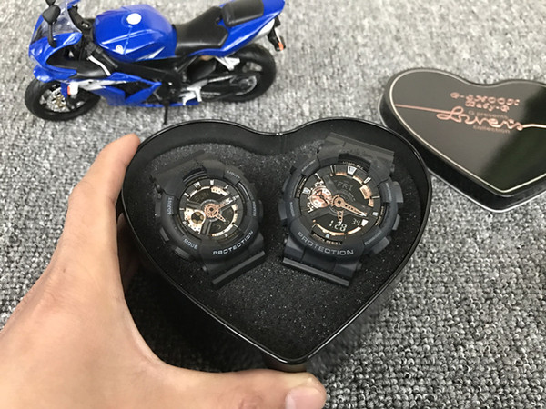 Couple watch Christmas Gift AAA top quality all functions with water resistant Sports watch with heart box for lover for family