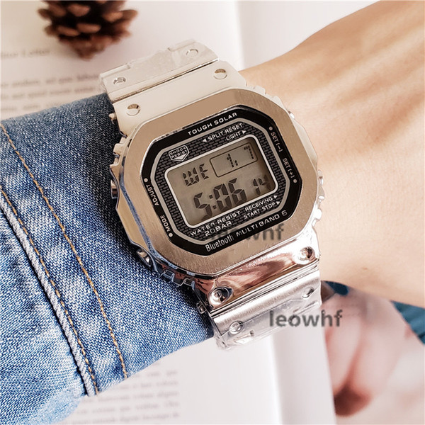 2019 Luxury men's steel belt wrist watches Quantity G Style LED display Sport student watch shockproof Square dial silver strap watches