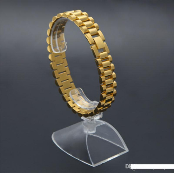 Luxury 15mm 22CM Men Watch Band Bracelet Gold Plated Stainless Steel Strap Solid Links Cuff Bangles Jewelry Gift