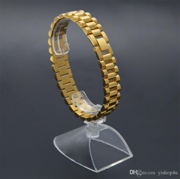 Luxury 15mm 22CM Men Watch Band Bracelet Gold Plated Stainless Steel Strap Solid Links Cuff Bangles Jewelry Gift