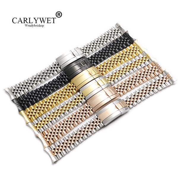 CARLYWET 20mm Wholesale Hollow Curved End Solid Screw Links Steel Replacement Jubilee Watch Band Bracelet For Datejust