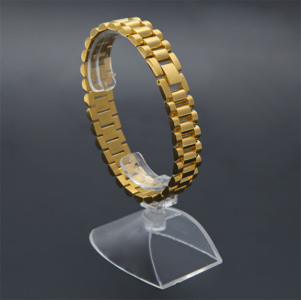 Luxury 15mm 22CM Men Watch Band Bracelet Gold Plated Stainless Steel Strap Solid Links Cuff Bangles Jewelry Gift