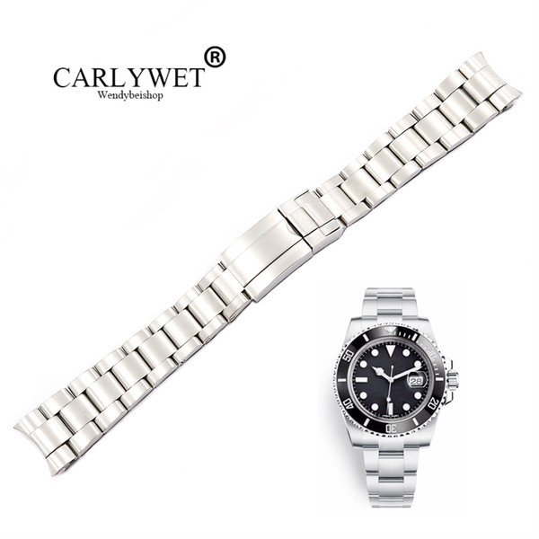 CARLYWET 20 21mm Wholesale Silver Middle Polished 316L Solid Stainless Steel Watch Band Belt Strap Bracelets