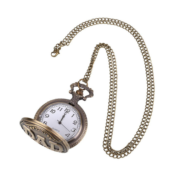 Vintage Style Antique Pocket Watch Alloy Bronze Watch Chain Dangle Necklace Dad Father's Day Gift