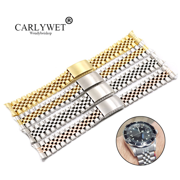 CARLYWET 19mm Two Tone Hollow Curved End Solid Screw Links Replacement Watch Band Strap Old Style Jubilee Bracelet