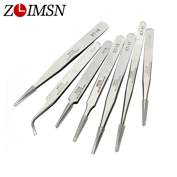 ZLIMSN 6pcs Anti-static Tweezers Anti-rust Durable Stainless Steel Materials Watchmaker Watch Repair Tools