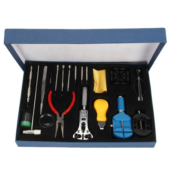 Wholesale-Professional 20Pcs Watch Repair Tool Kit Set With Case Watch Tools Watchmakers Tool Kit /Watch Case Opener/ Hand Remover/Holder