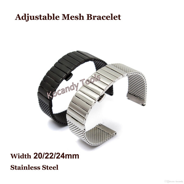 20/22/24mm Stainless Steel Watch Band Shark Mesh Bracelets Adjustable Dive Watch Band WIth Butterfly Buckles Free Shipping