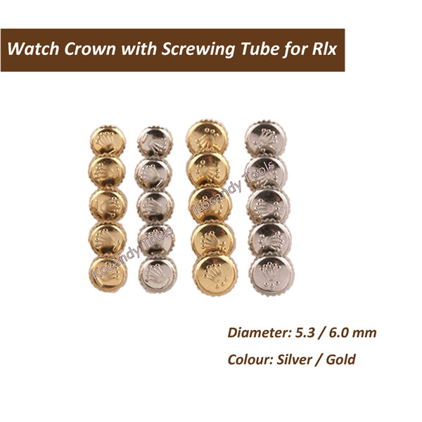 Stainless Steel Gold and Silver Rlx Watch Crown with Screwing Tube Ideal Watch parts for Watch Makers