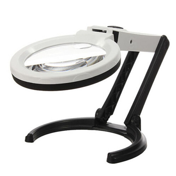 Wholesale-Best Quality New 12 LED Lighting Desk Handheld Table Lamp With 1.8X 5X Bench Magnifier Glass Watch Repair Tool