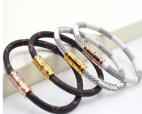 luxury logo Genuine Braided Leather Bracelet Men Women Stainless Steel Magnetic Clasp Male Bracelets W New Fashion Leather