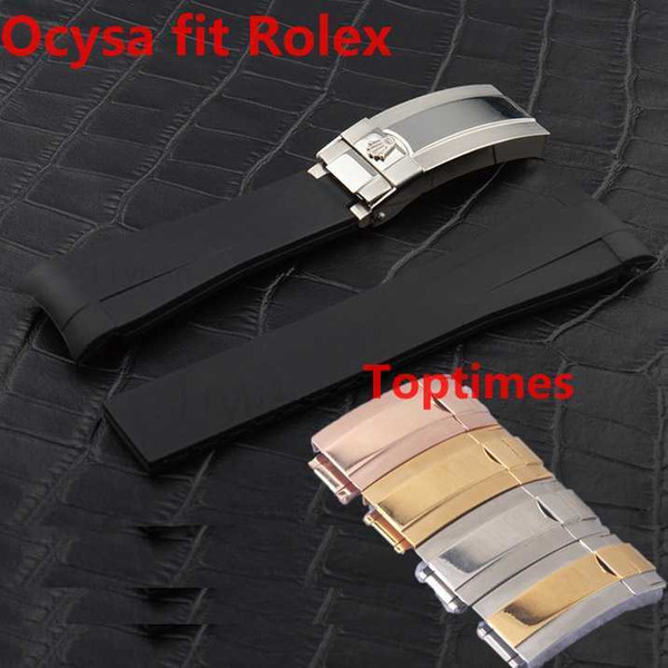 Rose Gold Clasp OcYSA Brand Black SUB 20mm Durable Waterproof Band Watch Bands Watches Accessories Folding Buckle Rubber Strap