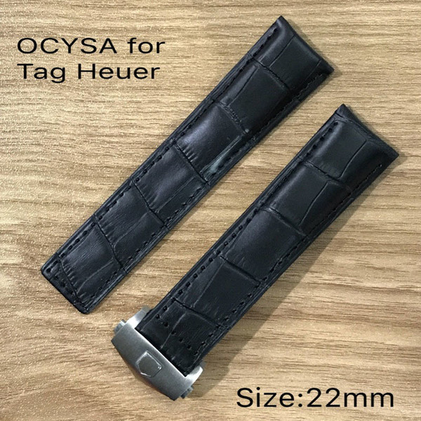 OCYSA High quality crocodile grain leather watch strap for heuer ,genuine soft ,with silver butterfly clasp