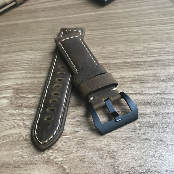 Vintage ocysa dark brown black Crazy horse genuine leather belt watch strap 24mm
8000
 26mm for pam watches