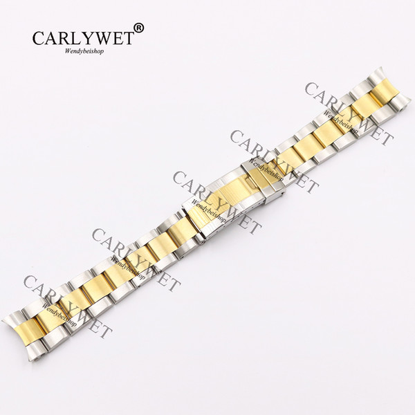 CARLYWET 20mm New Two Tone Middle Gold Solid Curve End Screw Links 316L Stainless Steel Watch Band Strap Old Style Bracelet Belt